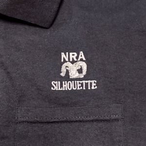 NRA Silhouette short sleeve polo rifle shirt. SzL sport logo ram head Patriotic